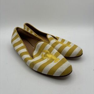 Coach Slip On‎ Ballet Flats Shoes Women's 10 B Yellow Stripe Lobster Embroidered